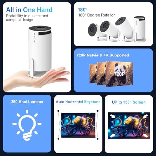 HY300PRO Mini Projector with WiFi and Bluetooth, 4K Support Smart Portable Projector Auto Keystone , Air Mouse Remote, Voice Control, 180 Degree Rotation, Home Video Proyector Android 11