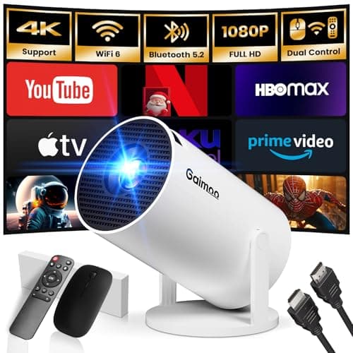 [Built-in App] Mini Projector 1080P FHD 4K Support Projector with Mouse Portable Projector with WiFi and Bluetooth 180° Adjustable Auto Keystone HDMI/TV Stick/PS5/Laptop, with HDMI Cable & Mouse