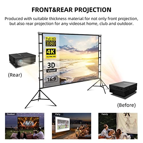 Projector Screen and Stand, lejiada150'' Upgraded Large Projection Screen Anti Crase Foldable with Carry Bag for Party Outdoor Movie Nights, Film Festivals, Business Presentations, Meetings, Home