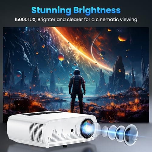 GROVIEW Projector, 15000lux 490ANSI Native 1080P WiFi Bluetooth Projector, 300'' Video Projector, Supports 4K & Zoom, 5G Sync, Compatible with HDMI USB/ AV/ Smartphone/ Pad/ Laptop/ DVD/ TV Stick/ PS5