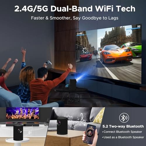 Mini Projector with Wifi and Bluetooth,Electric Focus 1080P 400ANSI Movie Projector,Walnutt 2025 Upgraded Portable Projector Auto Keystone Proyector Compatible with Smartphone/Laptop/TV Stick/HDMI/USB