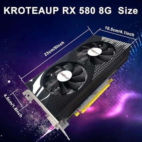 RX 580 Graphics Card, 2048SP, Real 8GB, GDDR5, 256 Bit, Pc Gaming Video Card, HDMI/DP/DVI Outputs, PCI Express 3.0 with Freeze Fan Stop for Desktop Computer Gaming Gpu