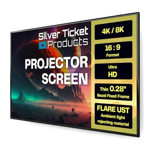 Silver Ticket Products S7 Series 6 Piece Thin Bezel Home Theater Fixed Frame 4K/8K Ultra HD, HDTV, HDR & Active 3D Projection Screen, 16:9 Format, 120" Diagonal, UST Flare Material S7-169120-FLARE
