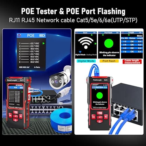 NOYAFA NF-859GK Network Cable Tester with IP Tester 10mw Visual Fault Locator,PING/POE/RJ45 RJ11 CAT5 CAT6 Cable Toner Ethernet Tester for Phone Lines CAT3, Ethernet,Wire Tracer LAN Network Tool