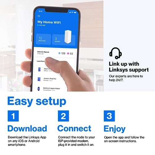 Linksys Atlas WiFi 6 Router Home WiFi Mesh System, Dual-Band, 6,000 Sq. ft Coverage, 802.11ax, 75+ Devices, Speeds up to (AX3000) 3.0Gbps - MX20MS3, 3-Pack