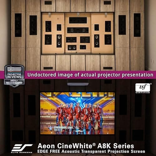 Elite Screens Aeon CineWhite A8K, 150" Diag, 16:9 Aspect Ratio, ISF Certified 8K Ultra HD Home Theater Fixed Frame Edge Free Projection Sound Transparent Perforated Weaved Screen, AR150H-A8K