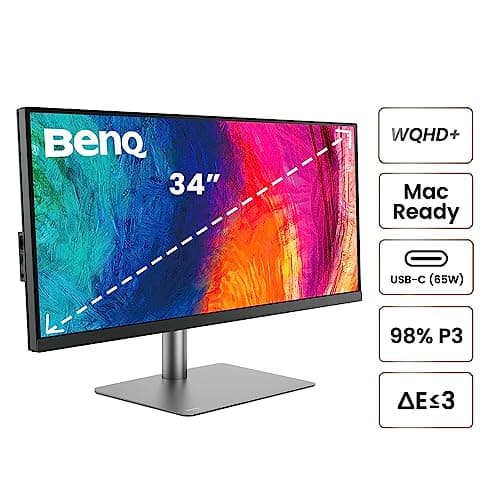 BenQ PD3420Q Ultrawide Creator Monitor for Macbook 34" WQHD 1440p | 100% Rec.709 & sRGB, 98% P3 | IPS | DeltaE ≤3 | Pantone | AQCOLOR | KVM | Calibration Report | Erognomic | USB-C (65W) | USB Hub
