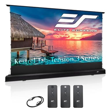 EliteProjector Screens Kestrel Tab-Tension 3 CineWhite, 122" Diag., 16:9 Aspect Ratio, ISF Certified 4K/8K Ultra HD Electric Floor-Rising Motorized Tab-Tensioned Front Projector Screen, FTE122H3