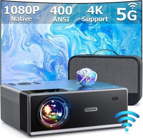 FUDONI Projector with 5G WiFi and Bluetooth, 1080P 18000L Outdoor Projector with HDMI and USB, Max 300" Display Zoom Function for Movies & Gaming, Compatible with TV Stick/Phone/Laptop