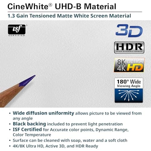 Elite Screens Sable Frame 120” Fixed Frame Projector Screen 16:9, Wall Mounted, 8K/4K UHD, ISF-Certified CineWhite, for Home Theater & Office, Compatible with Standard/Short/UST Projectors, ER120WH2