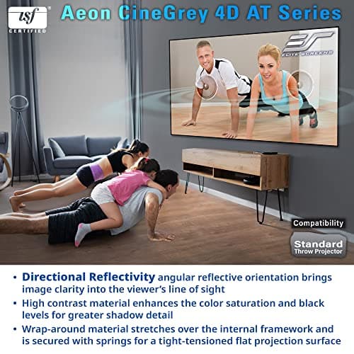 Elite Screens Aeon CineGrey 4D Acoustically Transparent, 150" Diag. 16:9, 4K/8K Ceiling Ambient Light Rejecting (CLR/ALR) Fixed Frame Edge Free Sound Transparent Projector Screen, AR150H-ATD4
