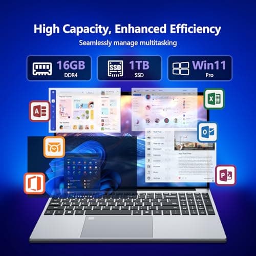 15.6 inch Gaming Laptop 2025, Laptop Computer with N95 Quad-Core up to 3.4GHz, 16GB DDR4 1TB SSD, Backlit Keyboard, Fingerprint Unlock, FHD 1920 * 1080, WiFi5, BT4.2, Win 11 Pro(Silver)