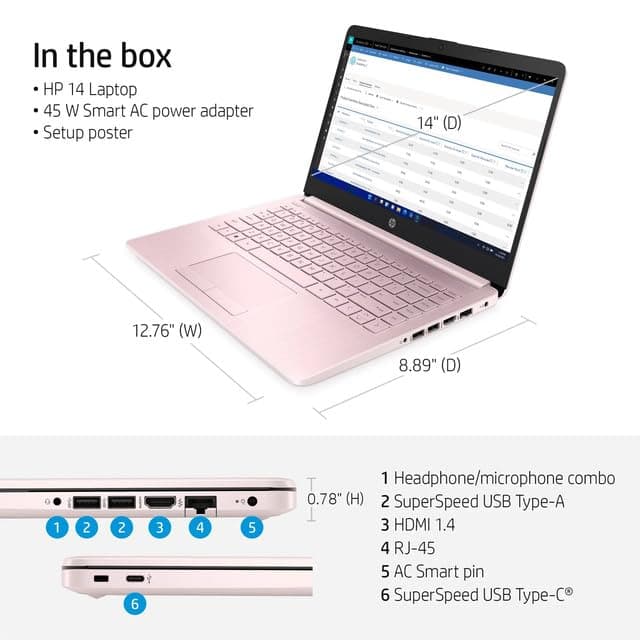 HP 14" HD Laptop | Back to School Limited Edition with 1 Year Microsoft 365 | Intel Quad-Core Processor | Long Battery Life | w/WOWPC Bundle | Windows 11 (Pink, 8GB RAM | 576GB Storage)