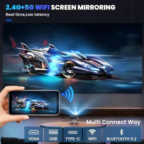 【3H Playtime】Ultra Mini Pocket Pico Projector - Come with Rechargeable Battery Speaker & Tirpod, 1080P Support Portable Wireless LED DLP Movie & Video Travel Projector, connects to iPhone and Android