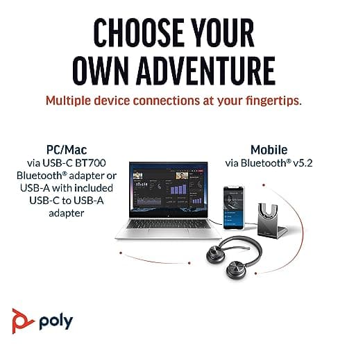 Poly Voyager 4320 UC Wireless Headset & Charge Stand (Plantronics) - Stereo Headphones w/Noise-Canceling Boom Mic - Connect PC/Mac/Mobile via Bluetooth-Works w/Teams (Certified), Zoom-Amazon Exclusive