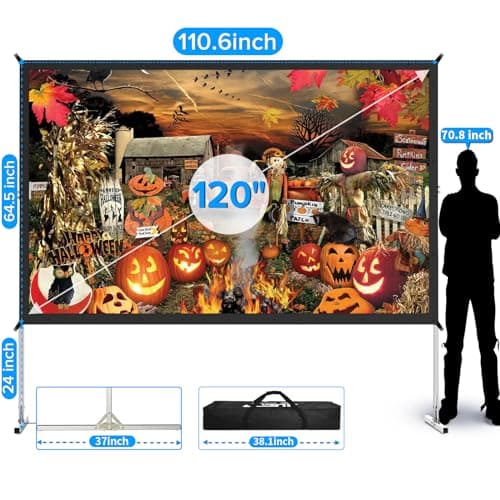 120 inch Outdoor Movie Screen - Upgraded 3 Layers PVC 16:9 Projector Screen, Portable Video Projection Screen with Carrying Bag for Home Theater Backyard