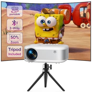 Mini Projector with Tripod, 1080P HD Portable Bluetooth Movie Projector, Compatible with Smartphone/Laptop/TV Stick/HDMI/USB