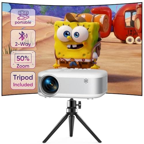 Mini Projector with Tripod, 1080P HD Portable Bluetooth Movie Projector, Compatible with Smartphone/Laptop/TV Stick/HDMI/USB