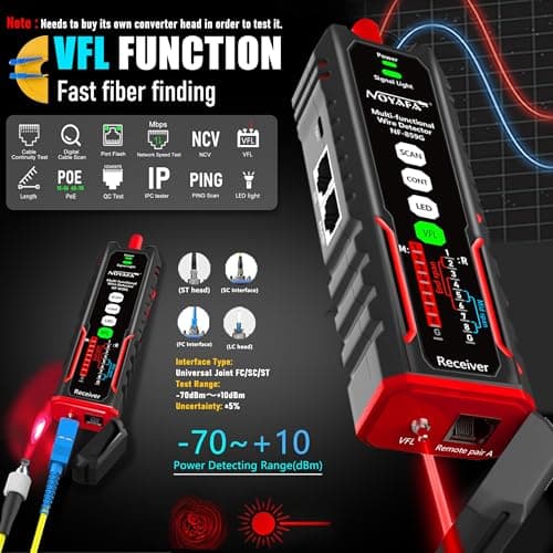 NOYAFA NF-859GK Network Cable Tester with IP Tester 10mw Visual Fault Locator,PING/POE/RJ45 RJ11 CAT5 CAT6 Cable Toner Ethernet Tester for Phone Lines CAT3, Ethernet,Wire Tracer LAN Network Tool