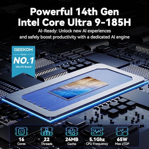 GEEKOM IT1 Mega AI Mini PC with Intel Ultra 9 185H(14th Gen) | 32GB DDR5 | 2TB NVMe SSD | Dual LAN | Intel Arc GPU | AI NPU| WiFi 7 + Bluetooth 5.4 | 8K Quad Display | SD Slot | USB4 | Windows 11 Pro