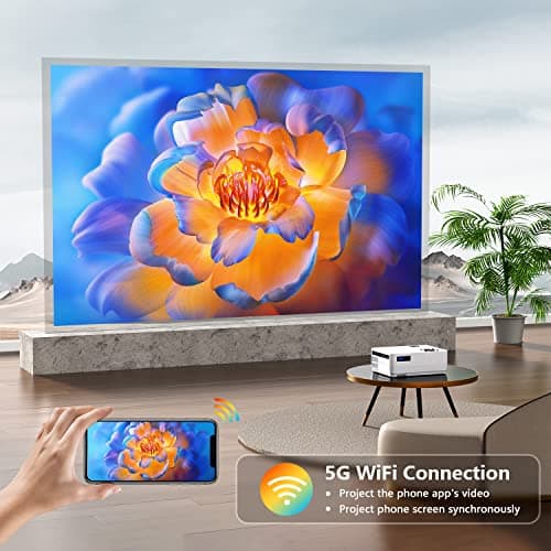 Roconia 5G WiFi Bluetooth Native 1080p Projector, 12000LM Full HD Movie Projector, 300" Display Support 4k Home Theater,Compatible with iOS/Android/XBox/PS4/TV Stick/HDMI/USB (White)