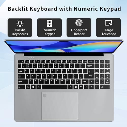 16 Inch Gaming Laptop, Laptop Computer 2025 Windows 11 Pro, 8GB RAM 256GB SSD, Intel 12th Gen N95 Processor(up to 3.4GHz), Backlit Keyboard, Fingerprint Unlock, FHD 1920 * 1200