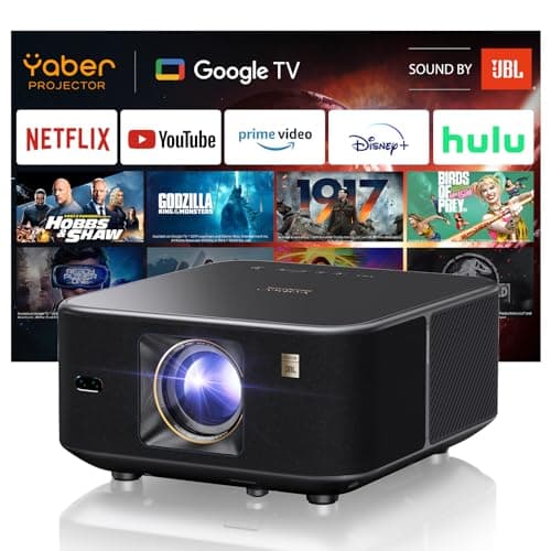Yaber K3 Projector 1600 ANSI Smart Projector with Google TV, 30W Speaker Sound by JBL, Dolby Audio, Home/Outdoor Movie Projector with WiFi6 and Bluetooth, Auto Screen Adapation,Netflix 7000+app