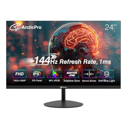 24inch Computer Monitor, FHD 1080p, 144Hz Office and Gaming Monitor, IPS, Adaptive Sync, 110% sRGB, 1ms, 3-Sided Frameless, Ultra Slim, VESA Mountable, Anti-Blue Light Design, HDMI, DP