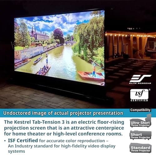 EliteProjector Screens Kestrel Tab-Tension 3 CineWhite, 122" Diag., 16:9 Aspect Ratio, ISF Certified 4K/8K Ultra HD Electric Floor-Rising Motorized Tab-Tensioned Front Projector Screen, FTE122H3