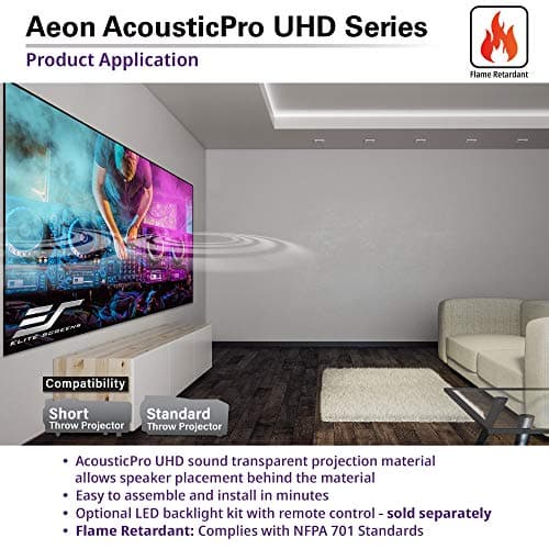 Elite Screens Aeon AUHD Series, 135-inch 16:9, 4K Home Theater Fixed Frame Edge Free Borderless Projection Sound Transparent Perforated Weave Projector Screen, AR135H2-AUHD