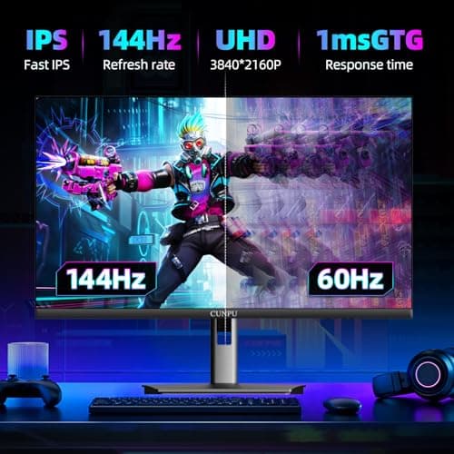 27 Inch 4K 144Hz Gaming Monitor, UHD 3840x2160 Fast IPS Panel PC Monitor, 135% sRGB, HDR400Nit, Freesync & G-sync, Support PS5 120Hz VRR, HDMI 2.1,DP 1.4, Height/Vertical Adjustment