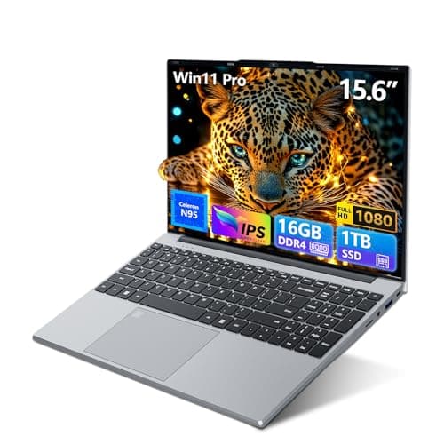 15.6 inch Gaming Laptop 2025, Laptop Computer with N95 Quad-Core up to 3.4GHz, 16GB DDR4 1TB SSD, Backlit Keyboard, Fingerprint Unlock, FHD 1920 * 1080, WiFi5, BT4.2, Win 11 Pro(Silver)