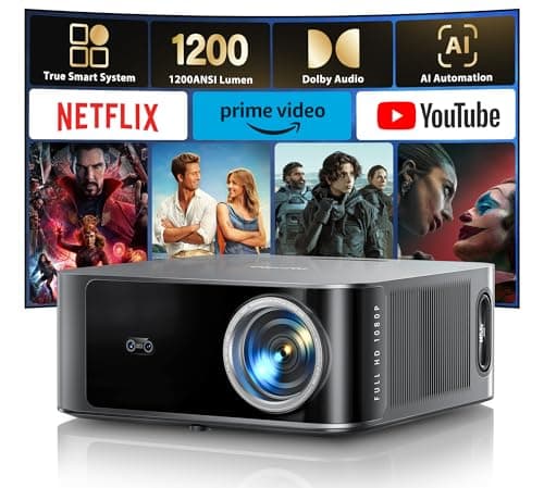 [1200 ANSI/Netflix-Licensed/36W Dolby Audio] Smart Projector with WiFi 6 and 2-Way Bluetooth, Auto Focus & Keystone, TOPTRO X9 4K Supported Outdoor Movie Projector, Gray