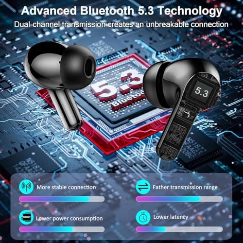 Wireless Earbuds, 2025 Bluetooth Headphones 5.3 HiFi Stereo Ear buds with ENC Noise Cancelling Mics, 40H Bluetooth Earbuds with Dual LED Display Charging Case, IP7 Waterproof Earphones for Android iOS
