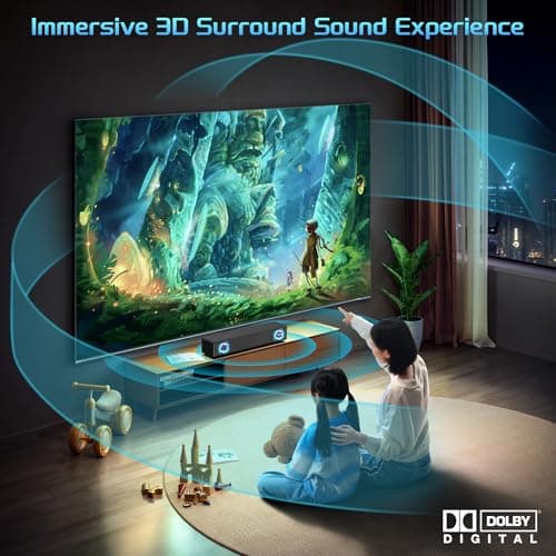 2.0 CH Dolby Digital Sound Bar - Bluetooth Home Theater Speaker with HDMI ARC, Optical, Aux for Smart TV, Gaming, PC & Projector, Compact Speaker Bar with 3D Surround Sound Home Theater Soundbar
