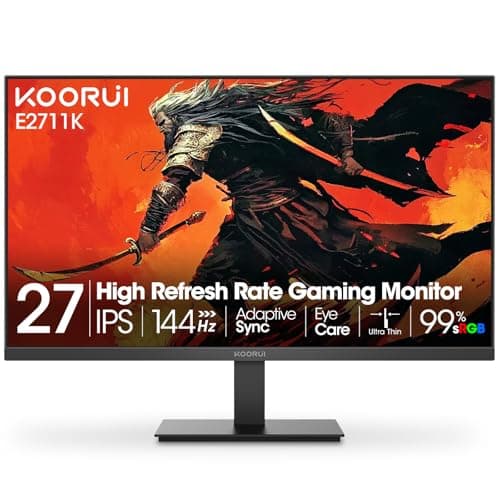 KOORUI Monitor, 27 Inch Gaming Office Monitor, Eye-Care IPS FHD 1080P 144Hz Computer Screen with HDMI VGA, Slim Bezels, Freesync, Ergonomic Tilt, VESA Mountable, Black
