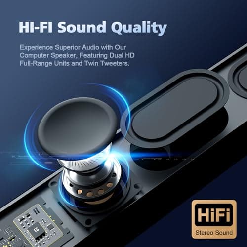 Computer Speakers for Desktop PC, HiFi Stereo Poratble Bluetooth Speaker, Computer Soundbar, 3.5mm Aux-in Computer Sound Bar with Deep Impactful Bass, Gaming Speakers for PC,Laptop,Tablet