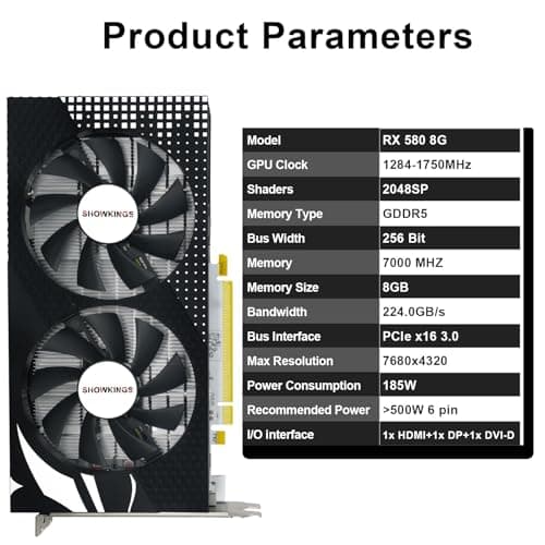 Radeon RX 580 8GB Graphics Card, 256Bit 2048SP GDDR5 AMD Video Card for Pc Gaming, DP HDMI DVI-Output, PCI Express 3.0 with Dual Fan for Office and Gaming