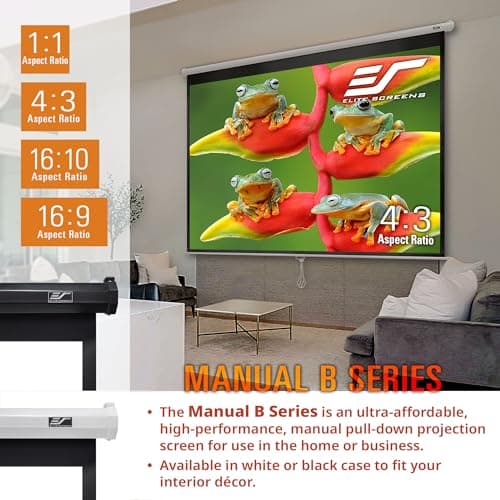 Elite Screens Manual B Series, 120-INCH Pull Down Projector Screen, ISF Certified, Auto-Lock Mechanism, 4K / 8K 3D Ultra HDR HD Ready Home Cinema Theater Gaming, M120H