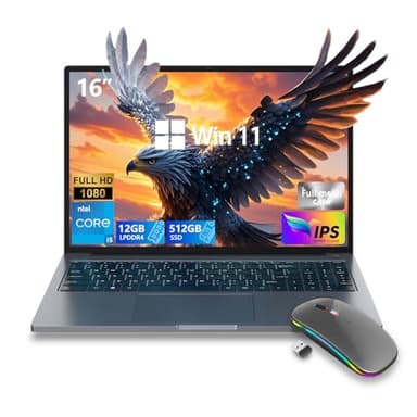 ZOLWAYTAC Gaming Laptop 16" Ultra-Slim - Intel Core i5-(Up to 3.5GHz), 12GB DDR4 + 512GB SSD, 1920x1200 IPS 16:10 Display, WiF& BT, HDMI/Type-C - Aluminum Laptop for Work & Play