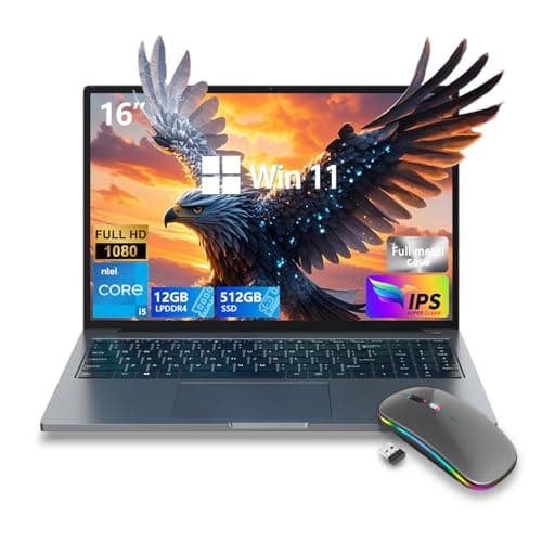 ZOLWAYTAC Gaming Laptop 16" Ultra-Slim - Intel Core i5-(Up to 3.5GHz), 12GB DDR4 + 512GB SSD, 1920x1200 IPS 16:10 Display, WiF& BT, HDMI/Type-C - Aluminum Laptop for Work & Play