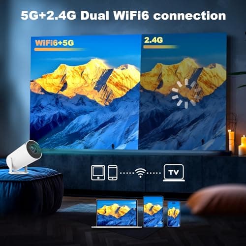 Mini Projector, HY300 PRO Portable Projector, Support 4K 1080P with Dual-Band WIFI6 5G Wireless 5.2 Bluetooth Android 13, 180° Rotatable, Auto Keystone Correction, 35"-130" Screen Video Projector