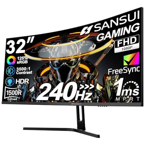 SANSUI 32 Inch Curved 240Hz Gaming Monitor High Refresh Rate, FHD 1080P Gaming PC Monitor HDMI DP1.4, Curved 1500R, 1Ms MPRT, HDR,Metal Stand,VESA Compatible (ES-G32C3F DP Cable Incl.)