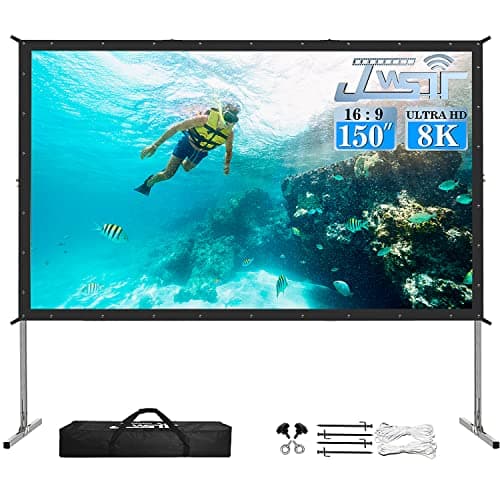 150 inch Projector Screen with Stand, Upgraded 3 Layers PVC 16:9 Outdoor Projector Screen, Outdoor Movie Screen with Carrying Bag for Home Theater Backyard
