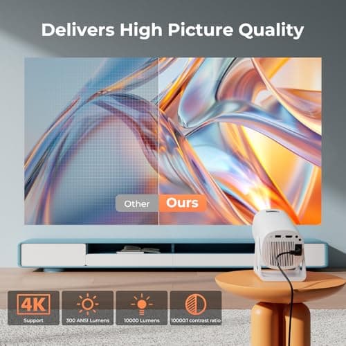 Portable WiFi and Bluetooth Projector - 4K 1080P Supported Mini Movie Projector, 270°Adjustable Stand Outdoor Home Theater Star Projector with Ambient Light for Phone TV Stick Laptop