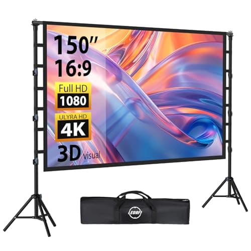 Outdoor Projector Screen with Stand: LEORFI 150 inch Projector Screen Portable, Indoor Projections Screen and Stand, Rear Front Movie Screen 16:9 4K Full HD,Support Height Adjustable for Home Theater