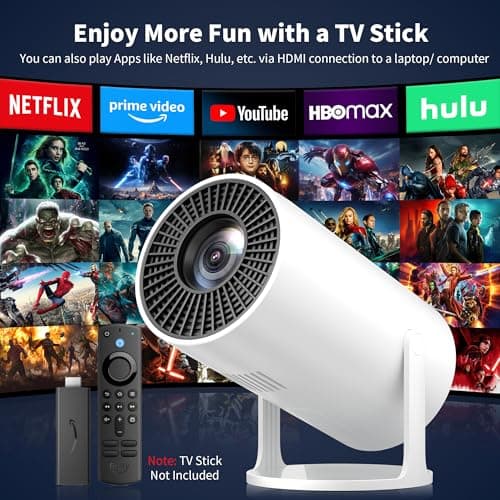 Mini Projector, 270° Rotation, Portable Projector 4K Support, Full HD 1080P Outdoor Movie Projector, Wired Screen Synchronize Max 200" Display, Compatible with Smartphone/TV Stick/Laptop/PS5/HDMI/USB