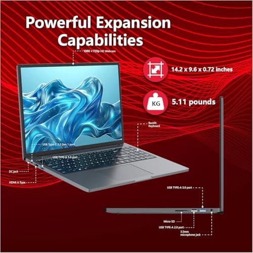 ZOLWAYTAC Gaming Laptop 16" Ultra-Slim - Intel Core i5-(Up to 3.5GHz), 12GB DDR4 + 512GB SSD, 1920x1200 IPS 16:10 Display, WiF& BT, HDMI/Type-C - Aluminum Laptop for Work & Play