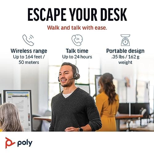 Poly Voyager 4320 UC Wireless Headset & Charge Stand (Plantronics) - Stereo Headphones w/Noise-Canceling Boom Mic - Connect PC/Mac/Mobile via Bluetooth-Works w/Teams (Certified), Zoom-Amazon Exclusive