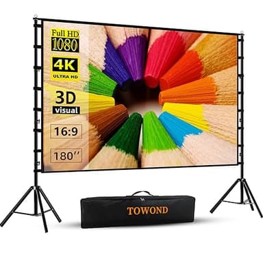 Projector Screen and Stand,TOWOND 180 inch Outdoor Projector Screen 15 FT Large Projection Screen, Portable 16:9 4K HD Rear Front Movie Screen with Carry Bag Wrinkle-Free Design for Backyard Theater